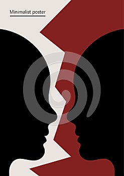 Vector illustration with silhouettes of people's heads. Social relationships, disagreements, difference.